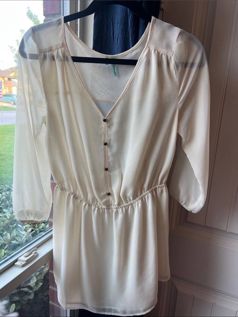 Maurices Cream V-Neck Button Front Blouse
